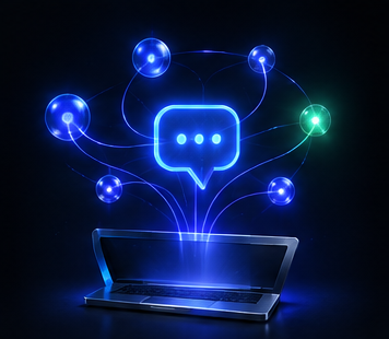 Illustration: glowing nodes explaining a build error above a terminal