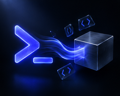 Illustration: a script flowing into a compiled binary